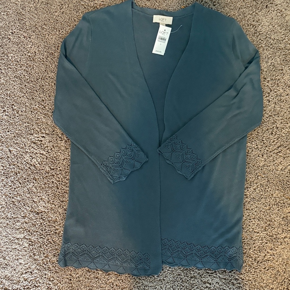 LOFT Deep Blue Cardigan with Lace Details